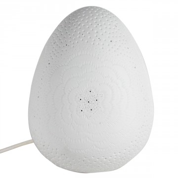 [SG 31391] Lampe en porcelaine blanche forme oeuf grand modèle motif fleur