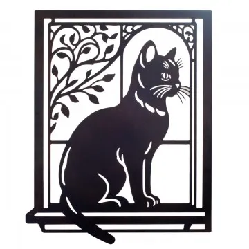 Décoration en métal noir chat à la fenêtre