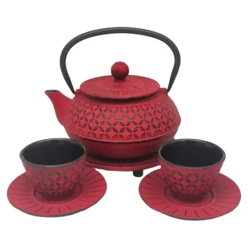 Ensemble théière 0,6l 2 tasses en fonte rouge