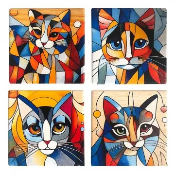 Dessous de verre chat forme carré 4 différents