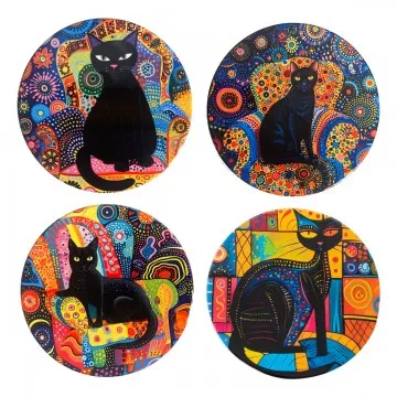 Dessous de verre chat forme ronde 4 différents