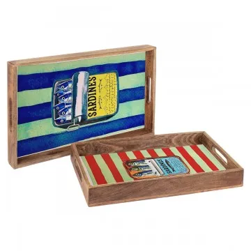 Plateau sardines en bois de manguier et résine  petit modèle