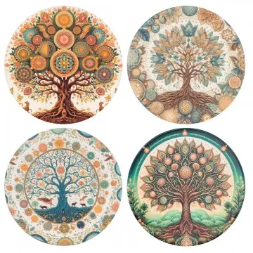 Dessous de verre rond arbre de vie 4 différents