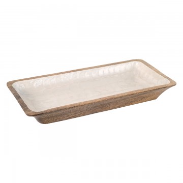 [SG 32731] Plateau en bois de manguier et résine rectangulaire nacre blanc grand modèle