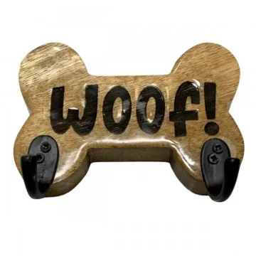 Patère en forme d'os pour chien e bois de manguier