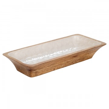 [SG 32732] Plateau en bois de manguier et résine rectangulaire nacre blanc petit modèle