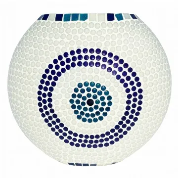 Lampe mosaïque forme boule bleu et blanche petit modèle