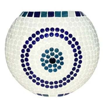 Lampe mosaïque forme boule bleu et blanche grand modèle