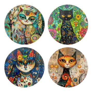 Dessous de verre rond chat 4 différents