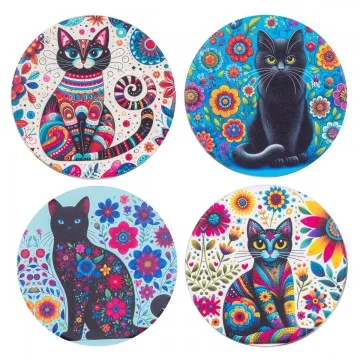Dessous de verre rond chat 4 différents