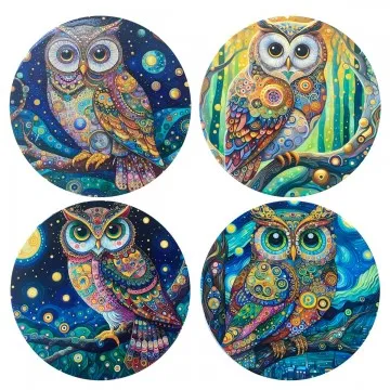 Dessous de verre rond hibou 4 différents
