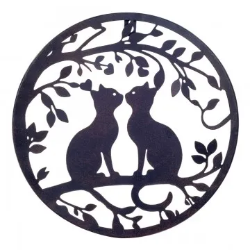 Décoration murale en métal noir 2 chat assis sur branche diamètre 50cm