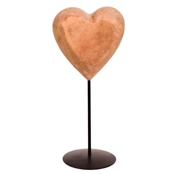 Petit coeur en bois de manguier sur socle métal