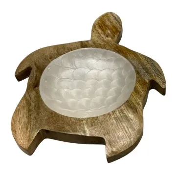 Grand plateau tortue en bois de manguier et résine effet nacre