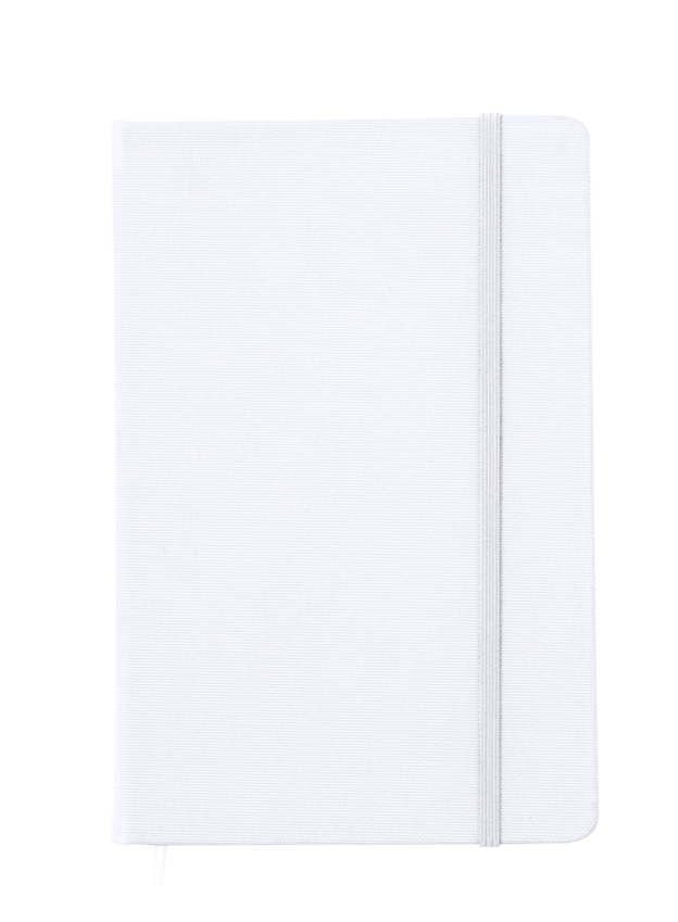 Cahier blanc avec fermeture par un élastique impression couleur au choix