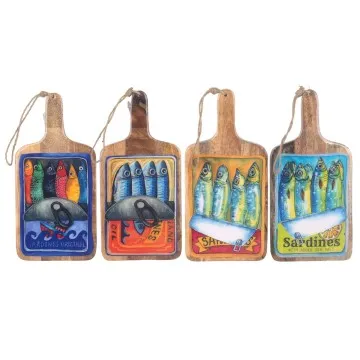 Planche en bois de manguier motif sardines 4 différents