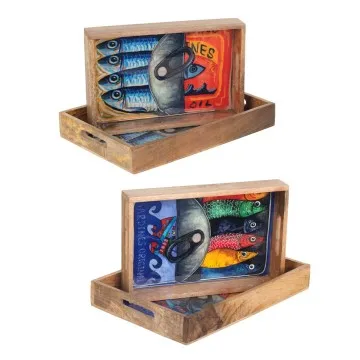 Plateau sardines grand modèle en bois de manguier et résine