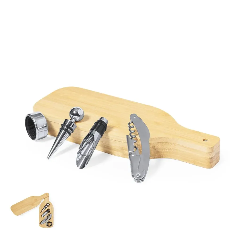 Set vin coffret forme bouteille bambou avec impression au choix