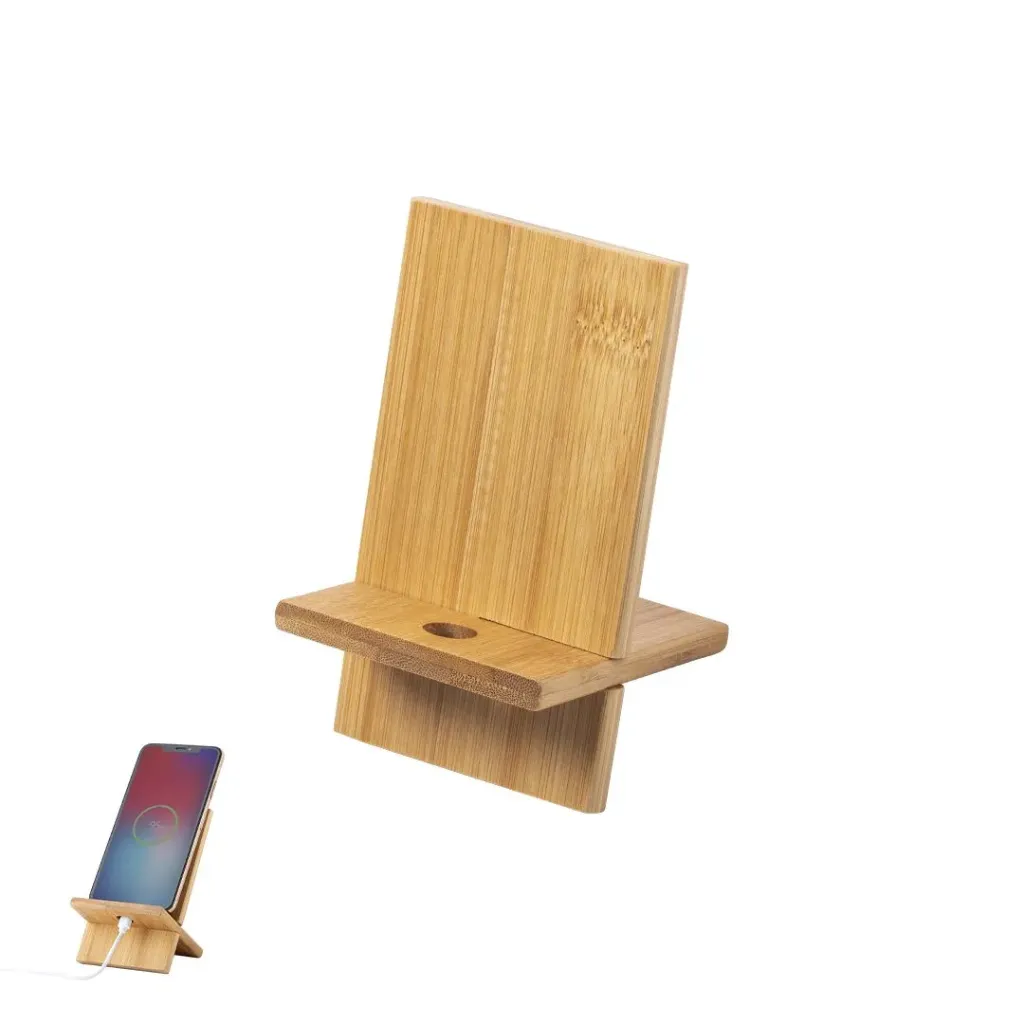 Support de téléphone en bambou forme chaise avec impression couleur au choix