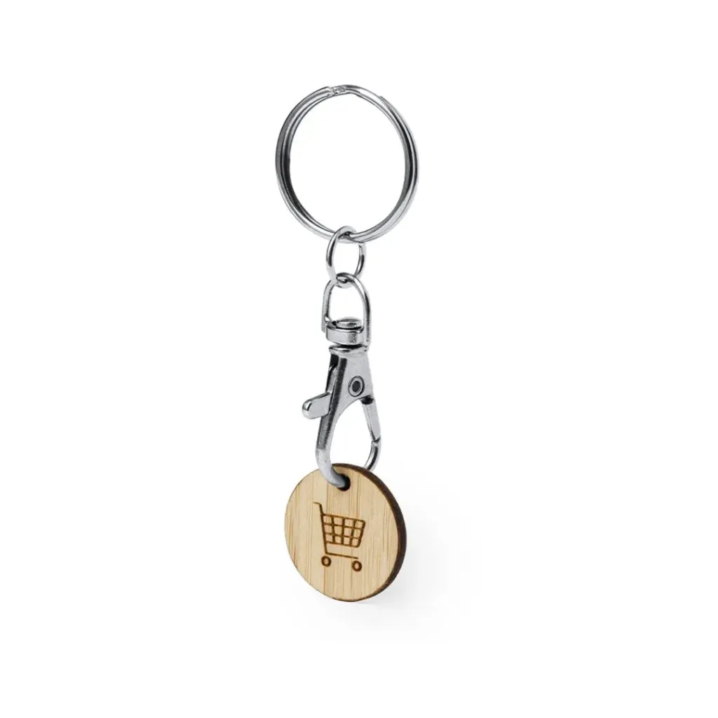 Porte clé jeton de caddie en bambou avec impression au choix