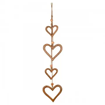 Pendant 4 coeurs en bois de manguier