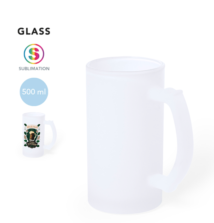 Chope à bière en verre givré avec impression couleur au choix