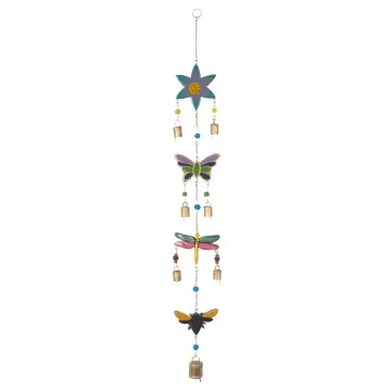 Pendant papillon libellule abeilles metal de couleur et clochettes dorées