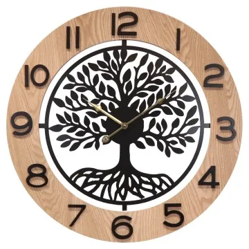Horloge murale bois et métal arbre de vie