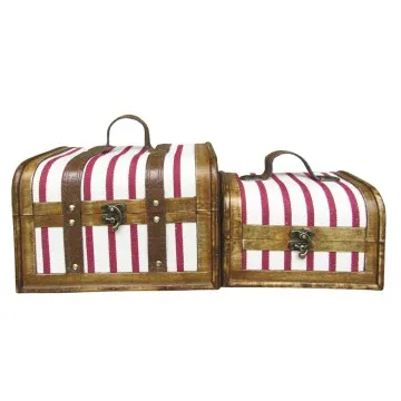 Valise bois et tissu rouge rayé petit modèle