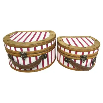 Valise bois et tissu rouge rayé petit modèle