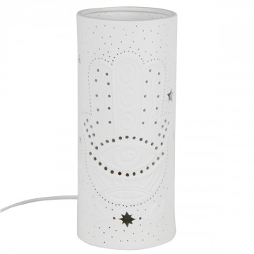[SG 31401] Lampe en porcelaine blanche forme tube motif main de fatma