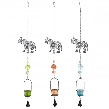 [SG 29840] Décoration murale en métal noir motif éléphant et support photophore en verre
