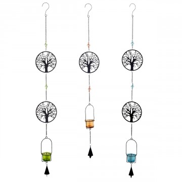[SG 30239] Décoration murale en métal noir motif arbre de vie et support photophore