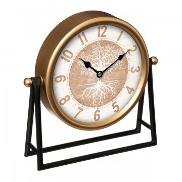 [SG 33561] Horloge de table doré intérieur effet bois cérusé blanc motif arbre de vie