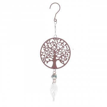 [SG 18388] Décoration murale en métal marron arbre de vie et feuille en verre petit modèle