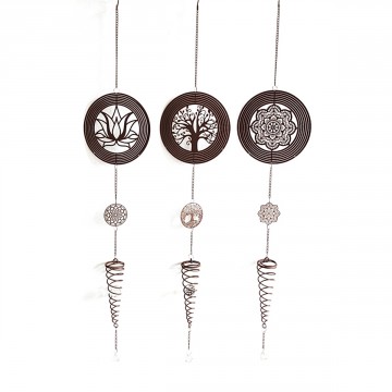 Décoration murale en métal marron avec spirale et verre 3 motifs différents