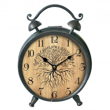 Horloge de table noire intérieur effet bois motif arbre de vie