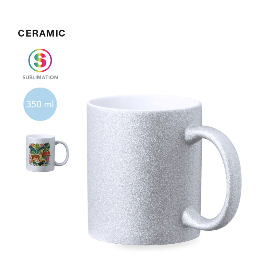 Tasse 350ml argentée avec impression couleur au choix