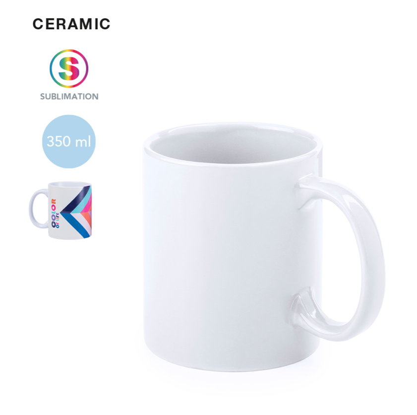 Tasse 350ml blanc brillant avec impression couleur au choix