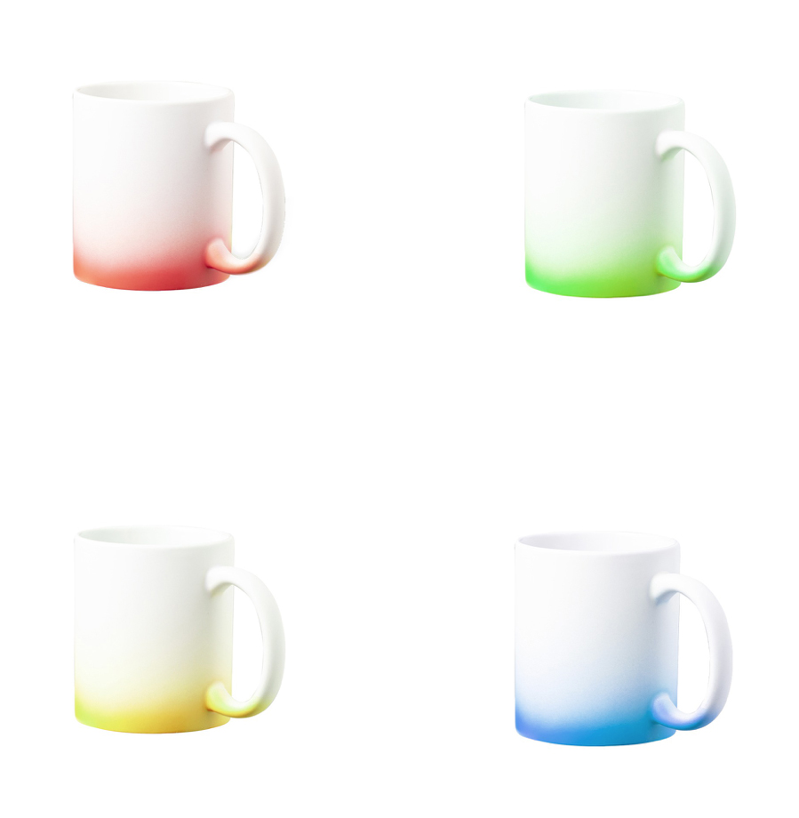 [M 21092] Tasse 350ml blanc mat base fluo 4 couleurs différentes à personnaliser en impression
