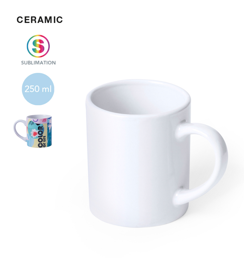 Tasse 250ml blanc brillant avec impression couleur au choix