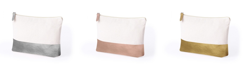Trousse en coton blanc avec base simili argent or et bronze à personnaliser en broderie