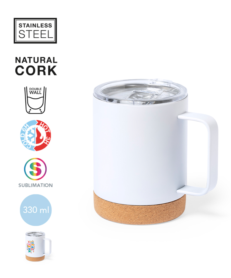 [M 1776] Tasse isotherme 250ml bouchon canette base en liège à personnaliser en impression