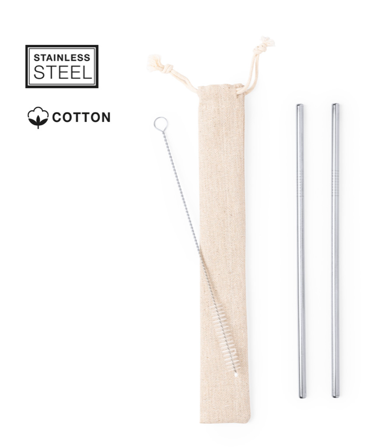 Lot de 2 paille inox avec goupillon et étui coton