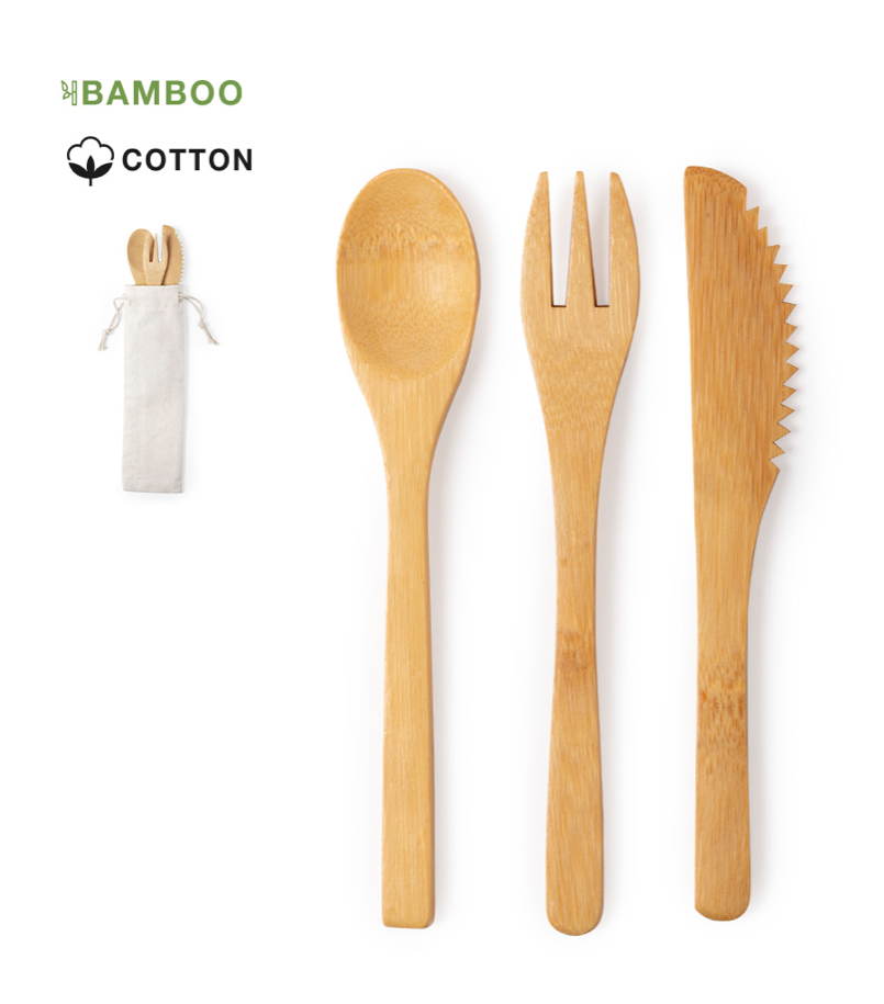 Couverts en bambou avec pochette en coton