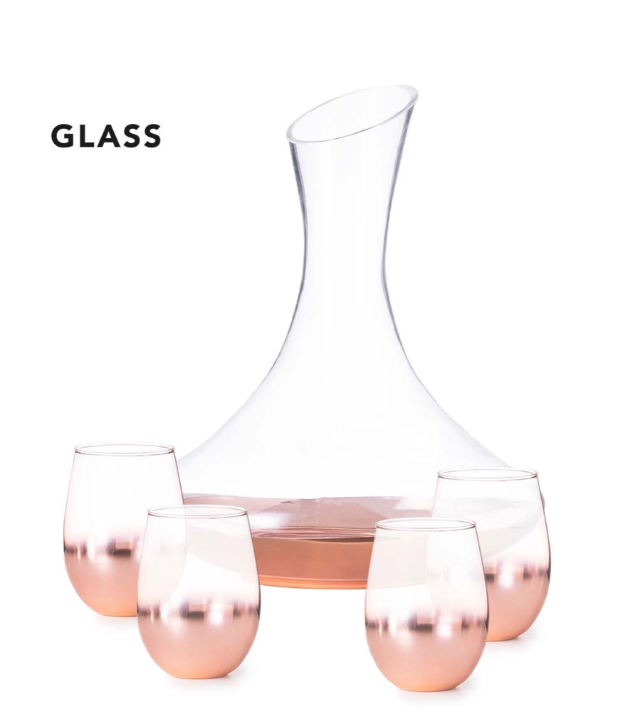 CARAFE A DECANTER POUR VIN ET SES 4 VERRES AVEC COULEUR ROSE OR