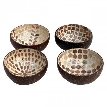 [SG. 31625] Bol en noix de coco polie intérieur en résine nacre blanc 4 modèles différents