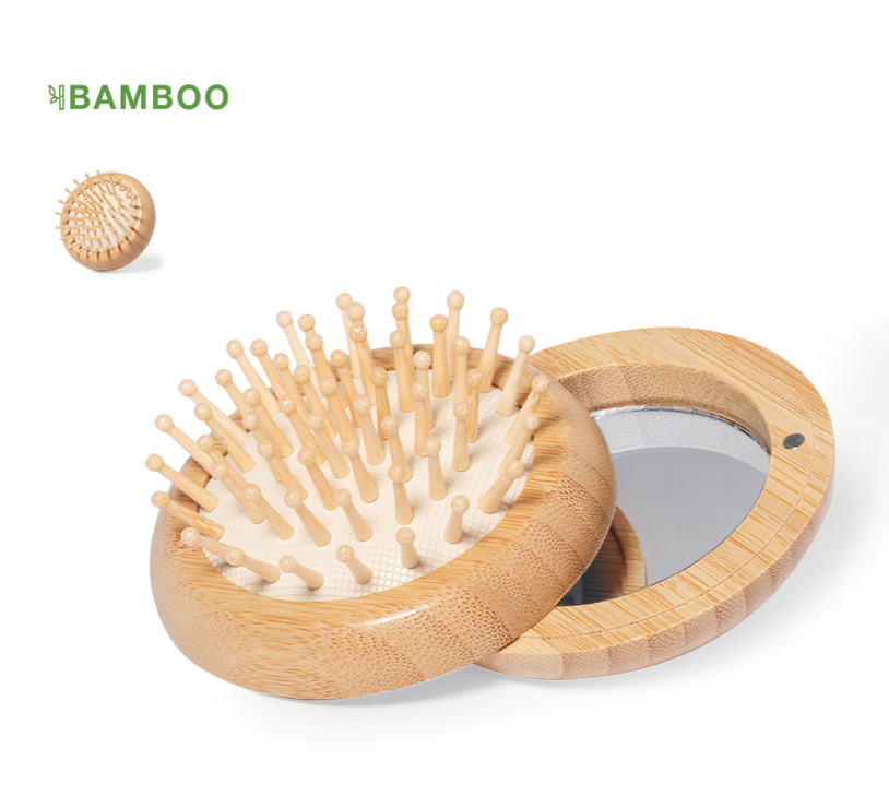 [M 20178] Petite brosse ronde avec miroir en bambou
