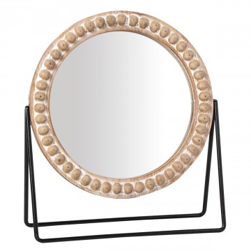 [SG 30913] Miroir contour billes en bois et pied en fer grand modèle