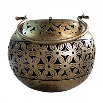 [SG 30530] Photophore en métal couleur laiton forme boule ,avec anses